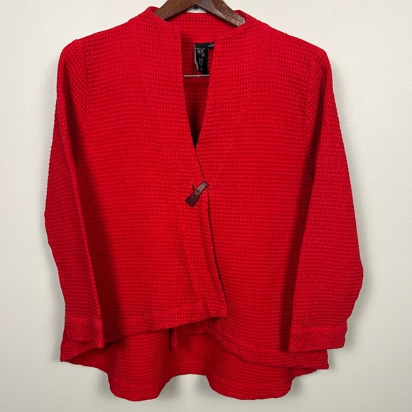 Focus Casual Life Red Waffle-Knit Swing Jacket – Size S | 100% Cotton - Picture 2 of 13